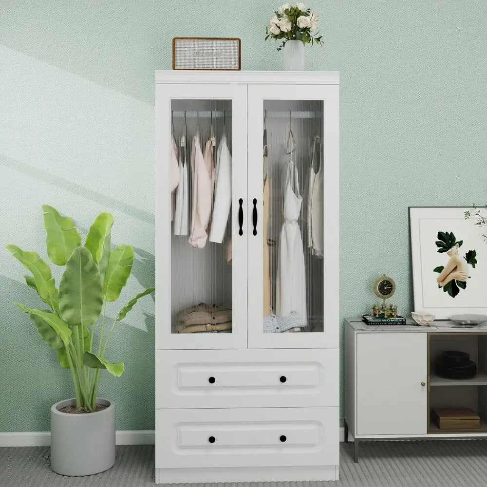 71" White Wood Two Door Two Drawer Combo Dresser - NOBLE HOME INTERIORS