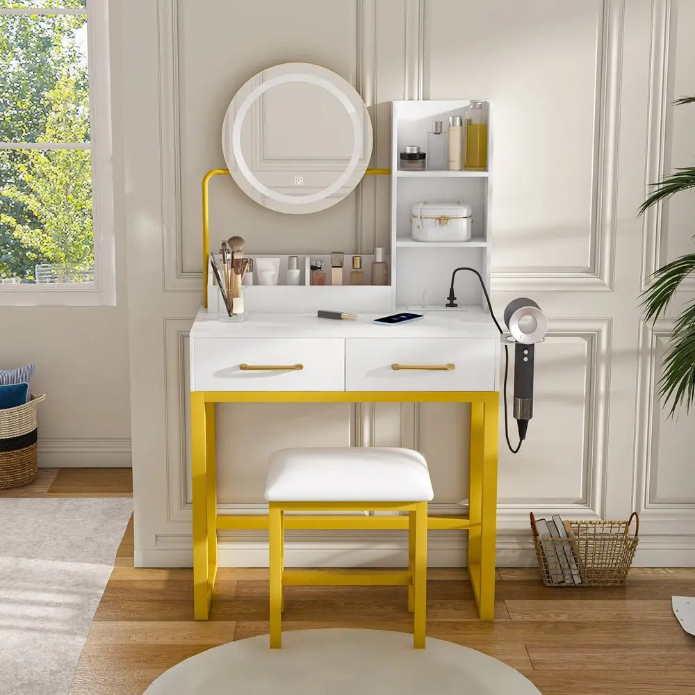 31" White Wood Lighted Two Drawer Dresser HomeRoots