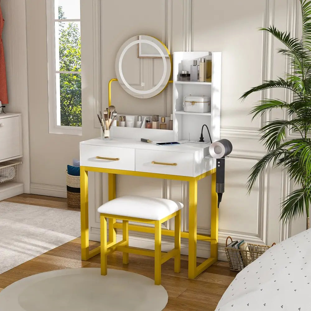 31" White Wood Lighted Two Drawer Dresser HomeRoots