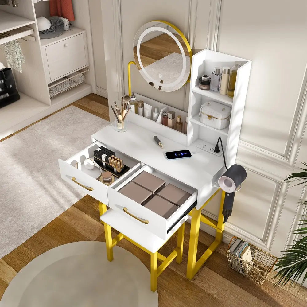 31" White Wood Lighted Two Drawer Dresser HomeRoots