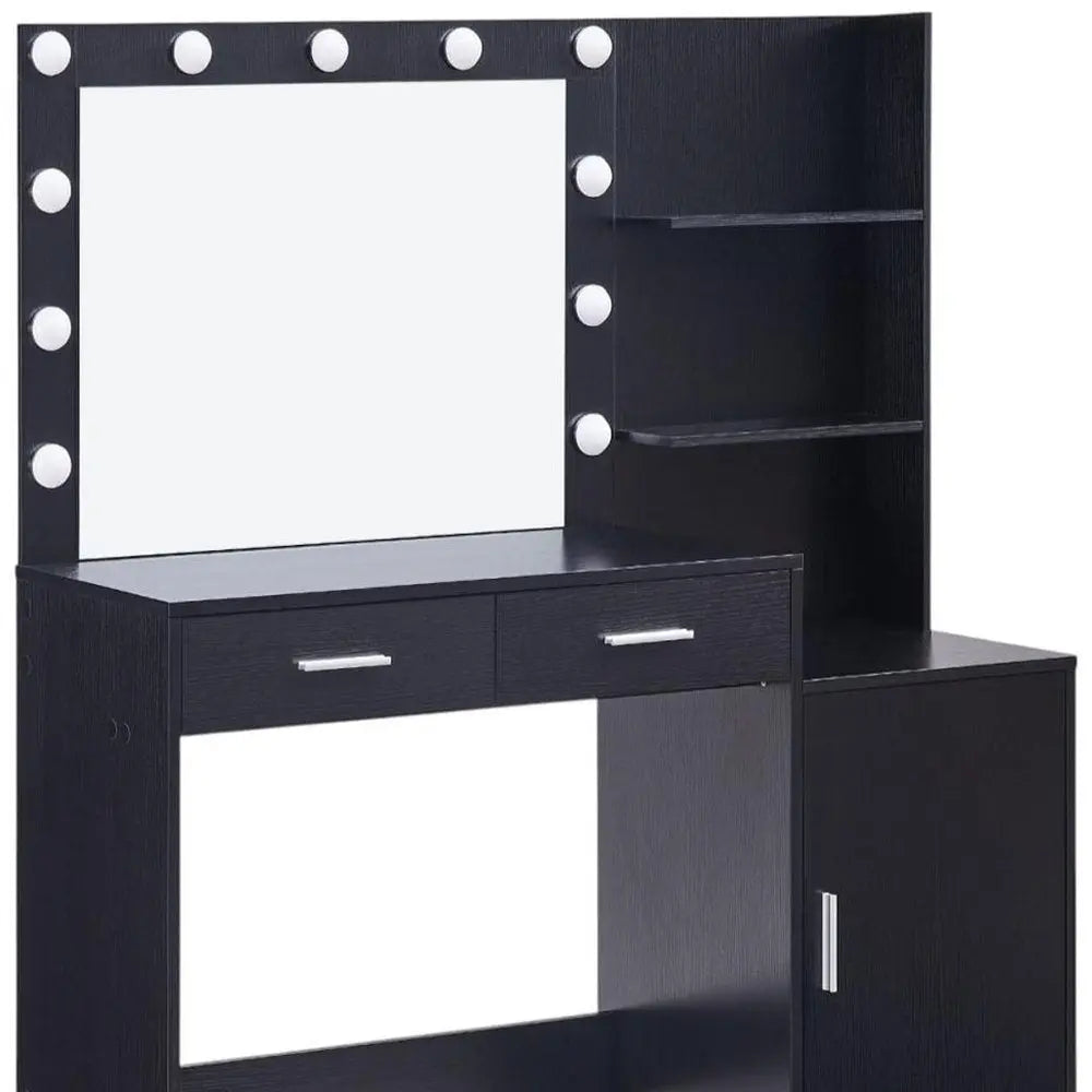 46" Black Wood Lighted Two Drawer Dresser HomeRoots