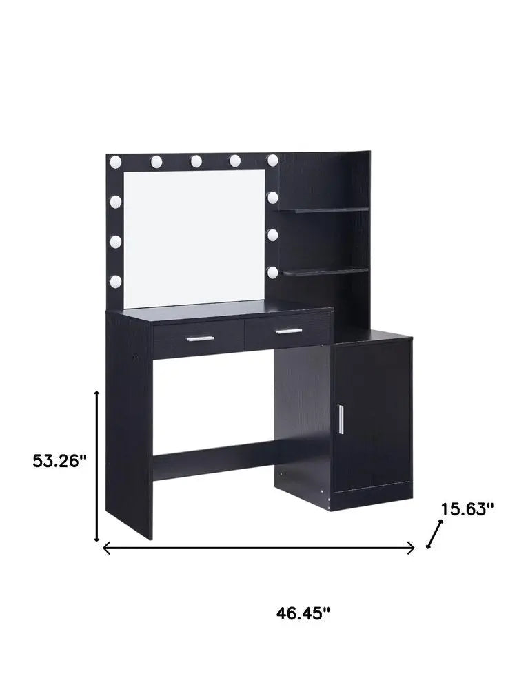 46" Black Wood Lighted Two Drawer Dresser HomeRoots