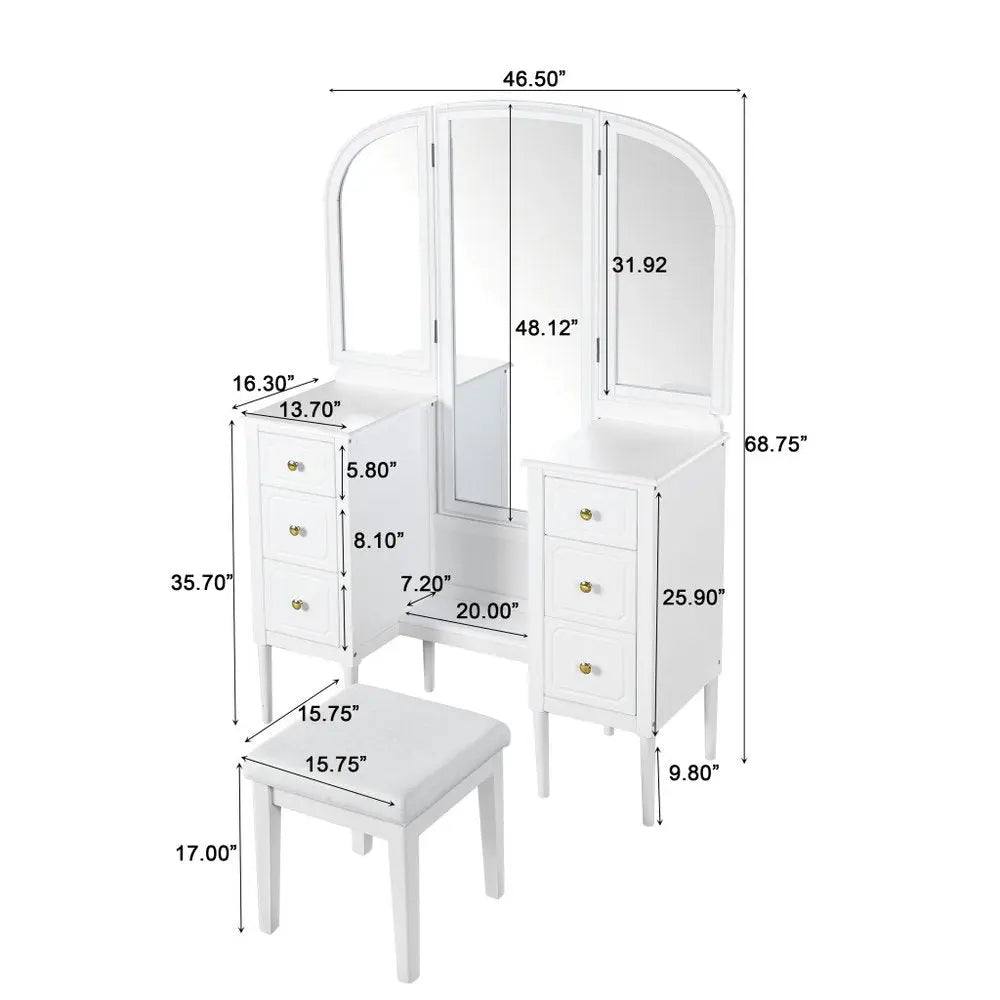 47" White Wood Six Drawer Dresser HomeRoots