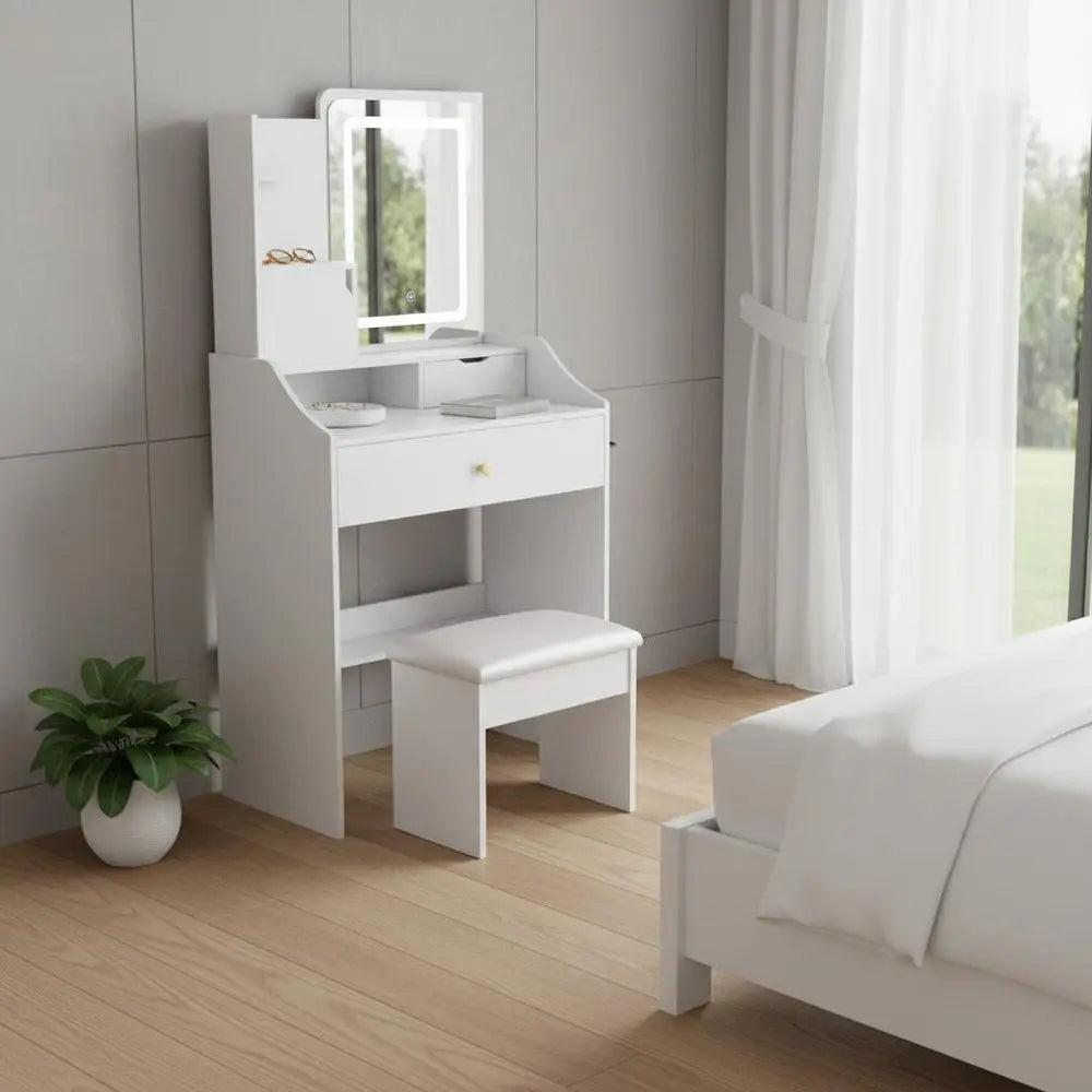 24" White Wood Lighted Two Drawer Dresser HomeRoots