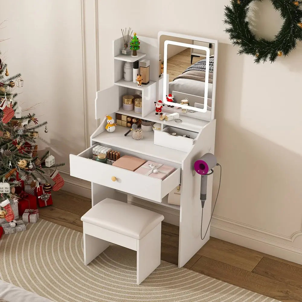 24" White Wood Lighted Two Drawer Dresser HomeRoots