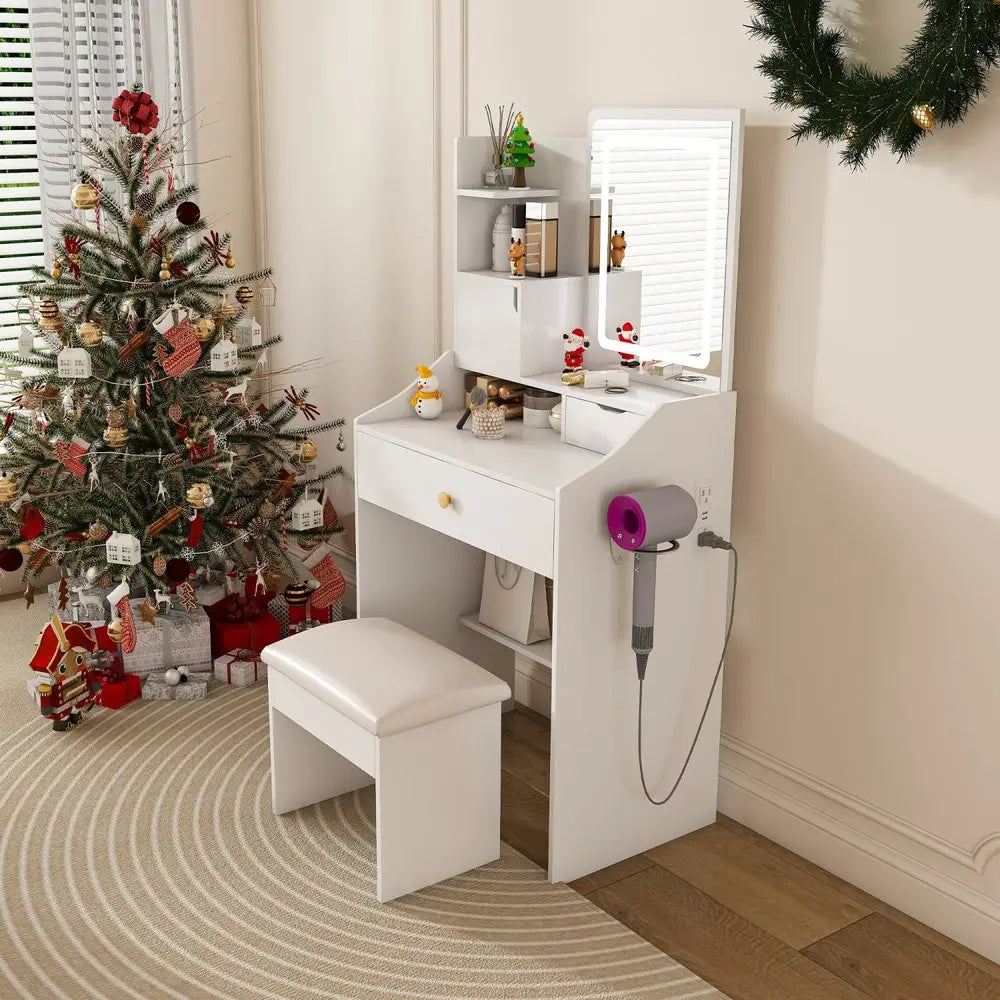 24" White Wood Lighted Two Drawer Dresser HomeRoots