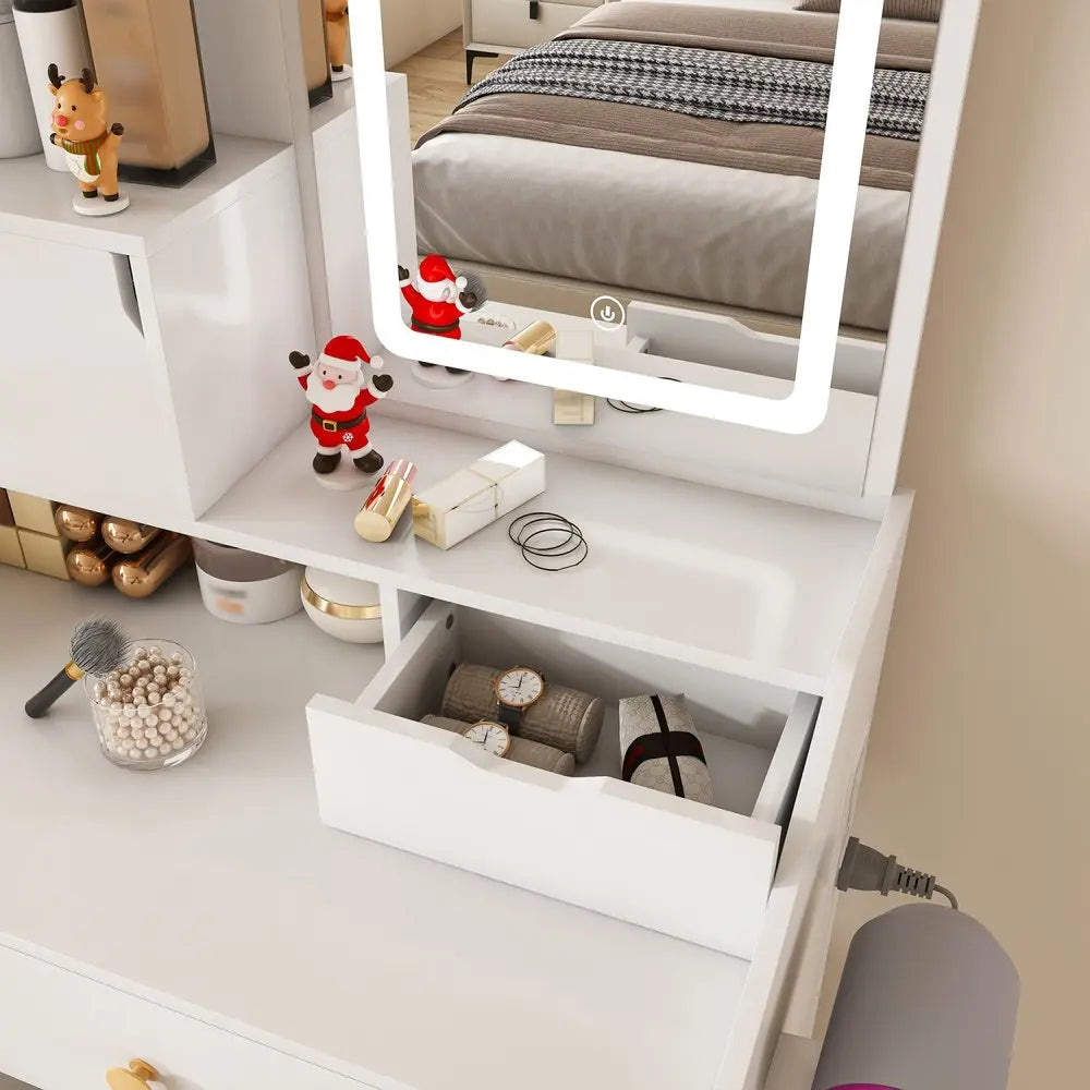 24" White Wood Lighted Two Drawer Dresser HomeRoots