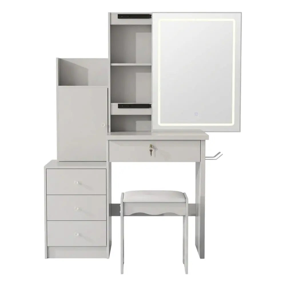 35" White Wood Lighted Four Drawer Dresser HomeRoots