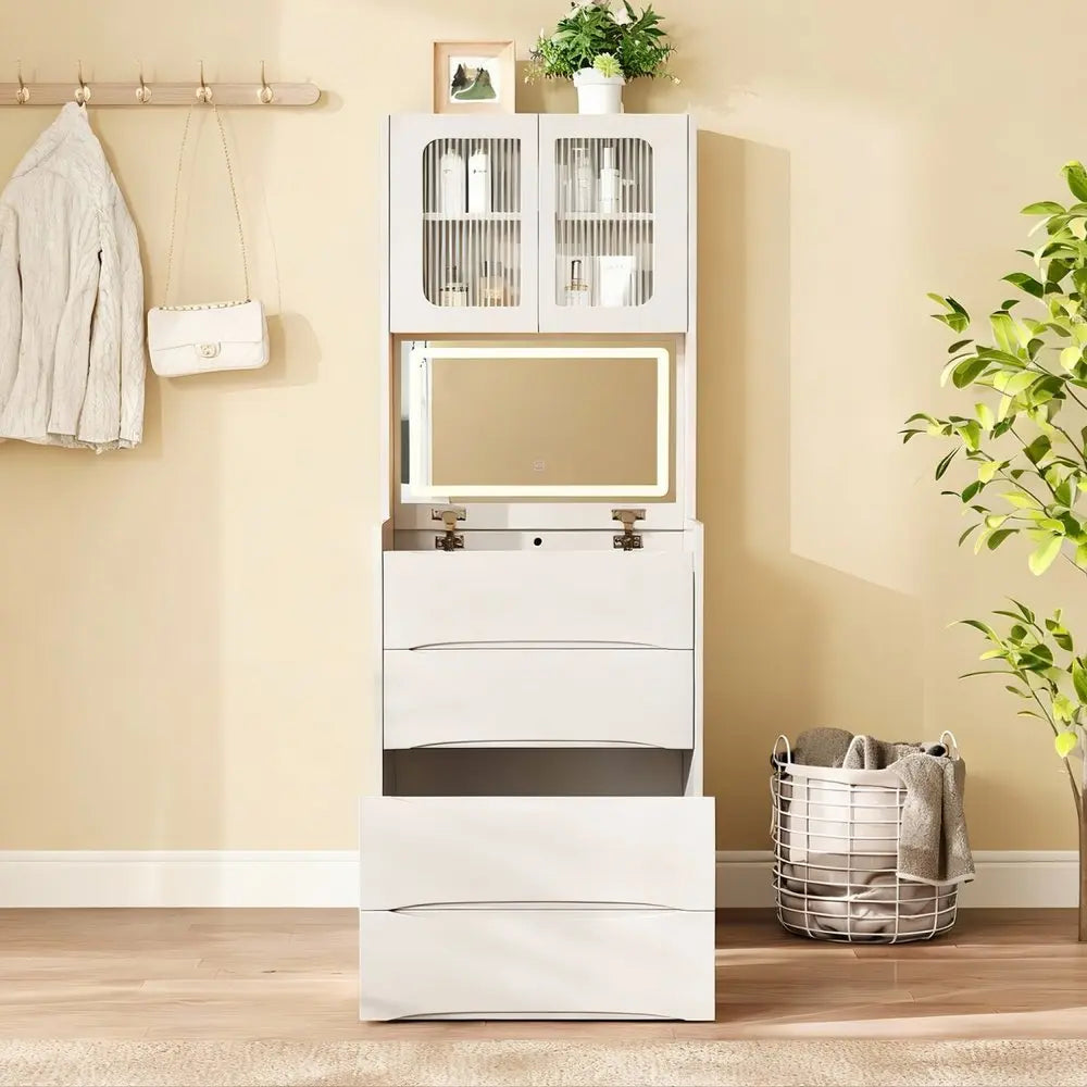 19" White Wood Lighted Four Drawer Dresser HomeRoots