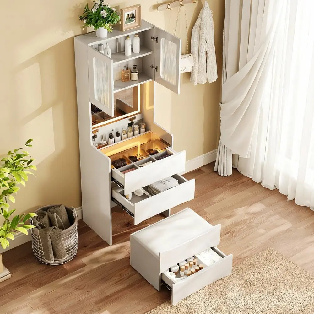 19" White Wood Lighted Four Drawer Dresser HomeRoots