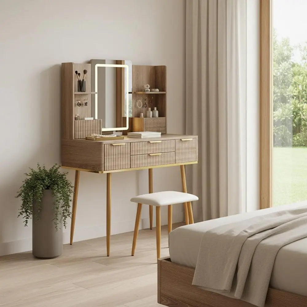 30" Brown Wood Lighted Four Drawer Dresser HomeRoots