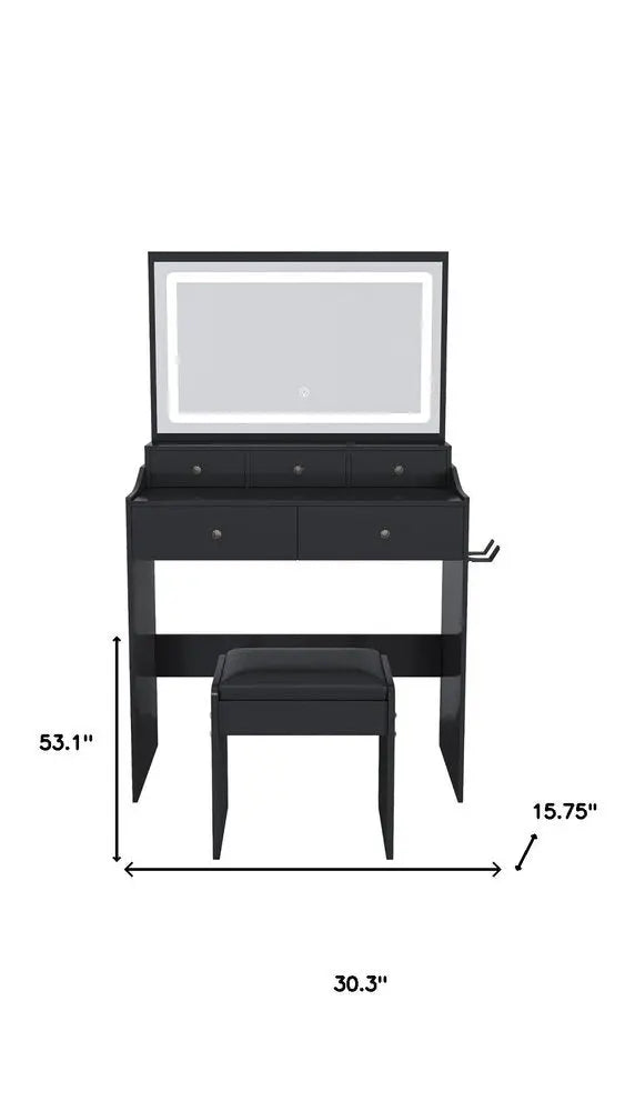 30" Black Wood Lighted Five Drawer Dresser HomeRoots