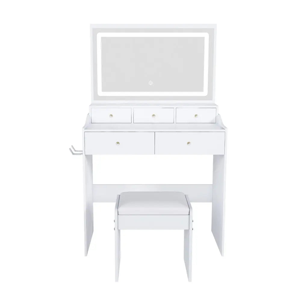 30" White Wood Lighted Five Drawer Dresser HomeRoots