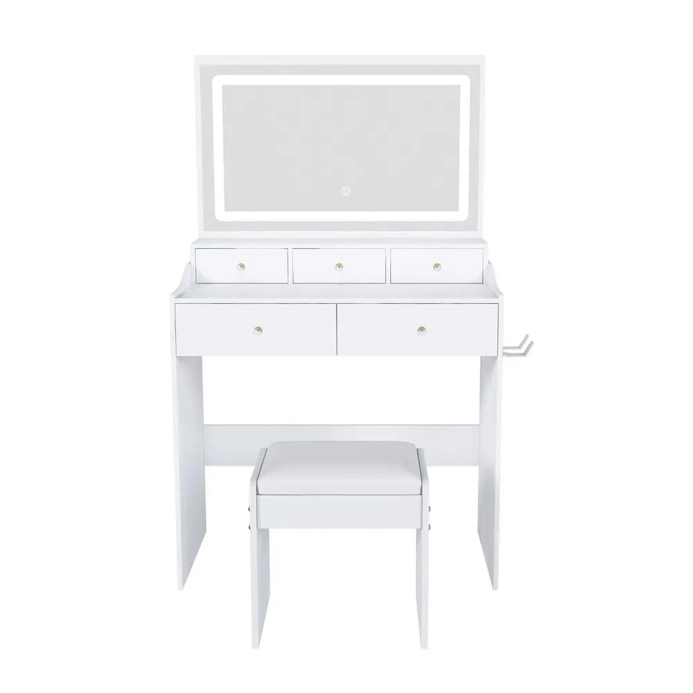 30" White Wood Lighted Five Drawer Dresser HomeRoots