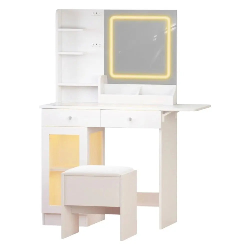 32" White Wood Lighted Two Drawer Dresser HomeRoots