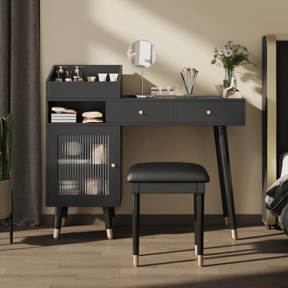 44" Black Wood Two Drawer Dresser HomeRoots