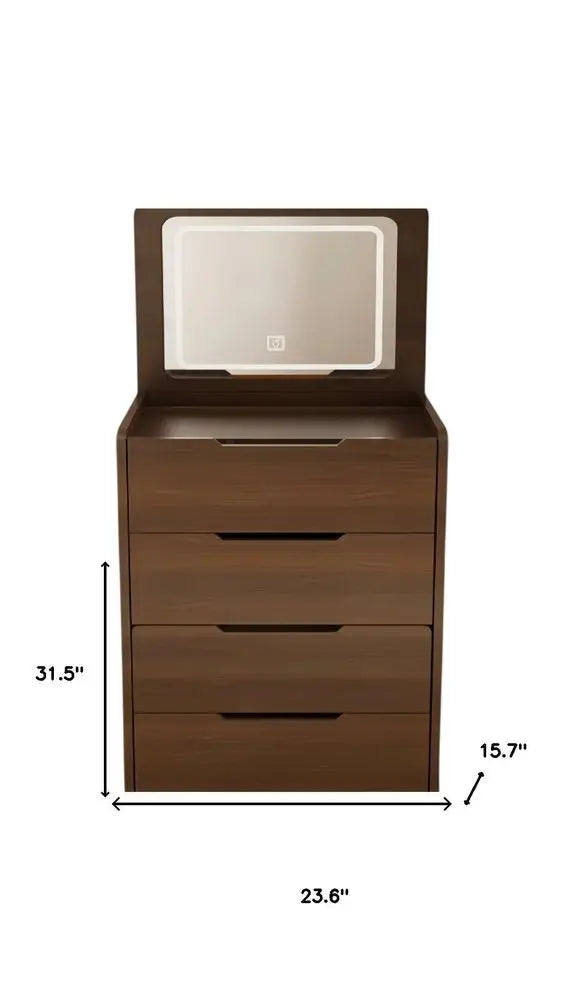 24" Brown Wood Lighted Mirrored Three Drawer Dresser HomeRoots