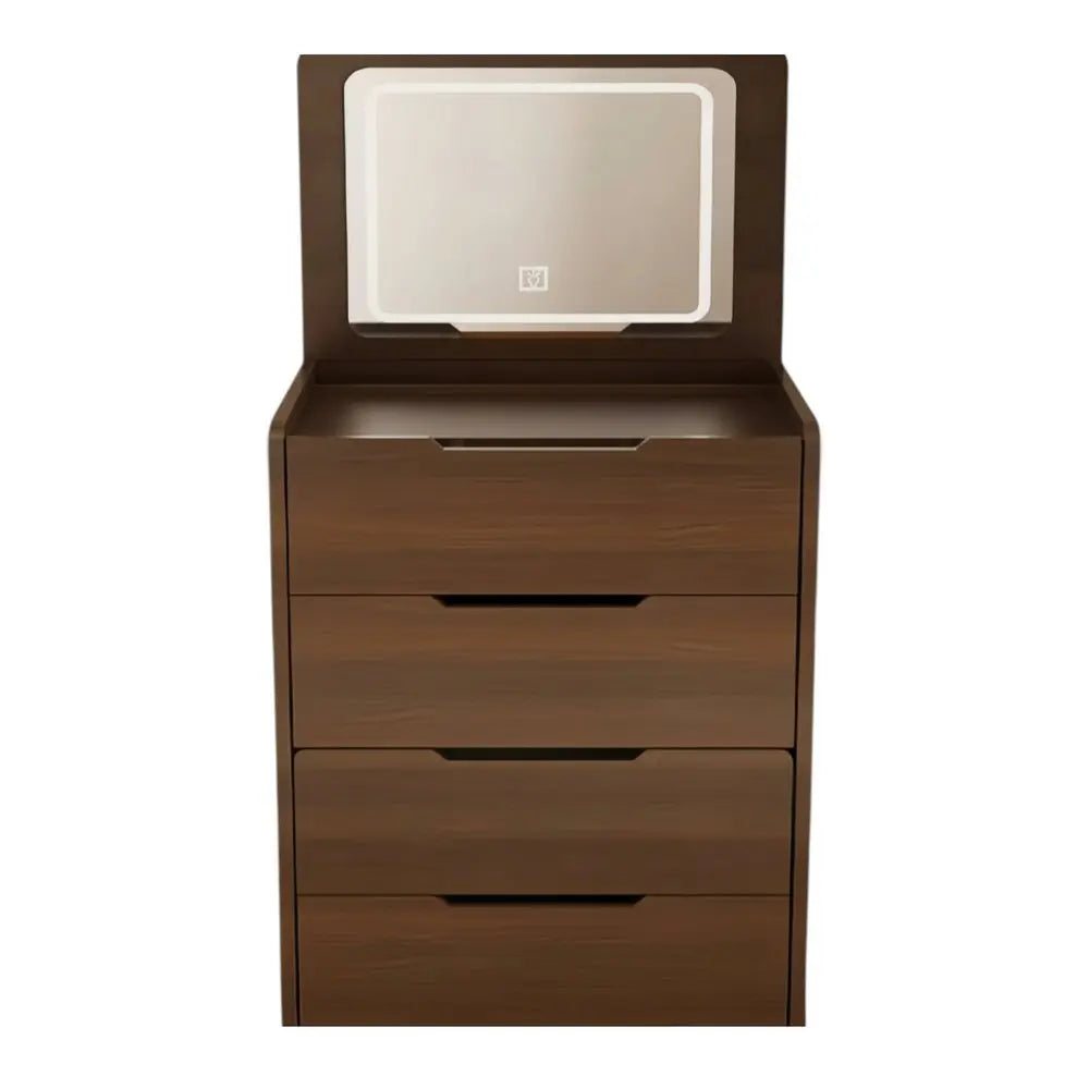 24" Brown Wood Lighted Mirrored Three Drawer Dresser HomeRoots