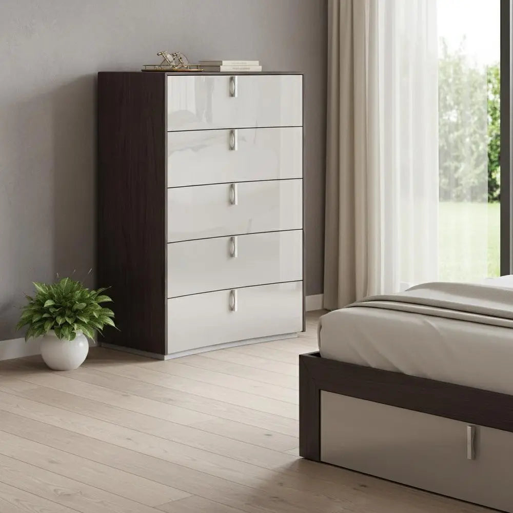 31" Brown And Beige Wood Five Drawer Gentlemens Chest HomeRoots