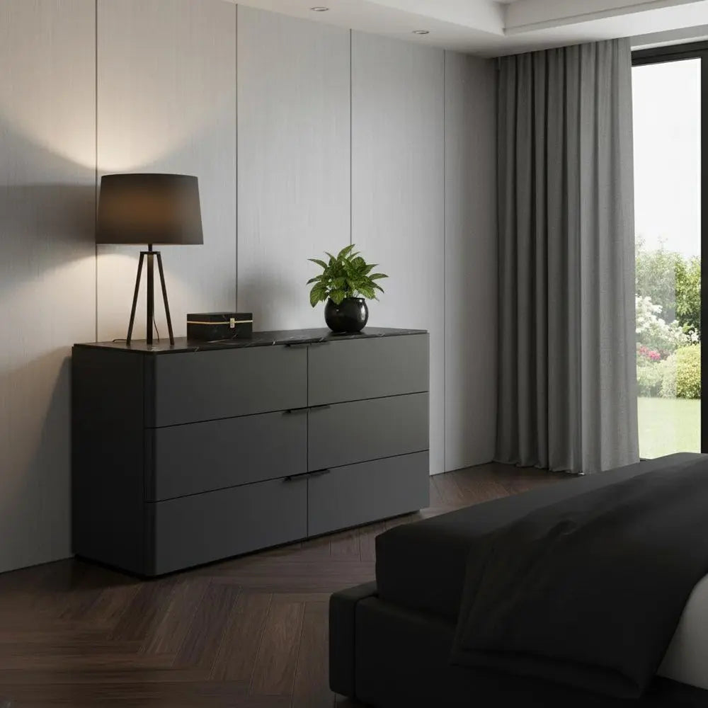 57" Gray Wood Six Drawer Double Dresser HomeRoots