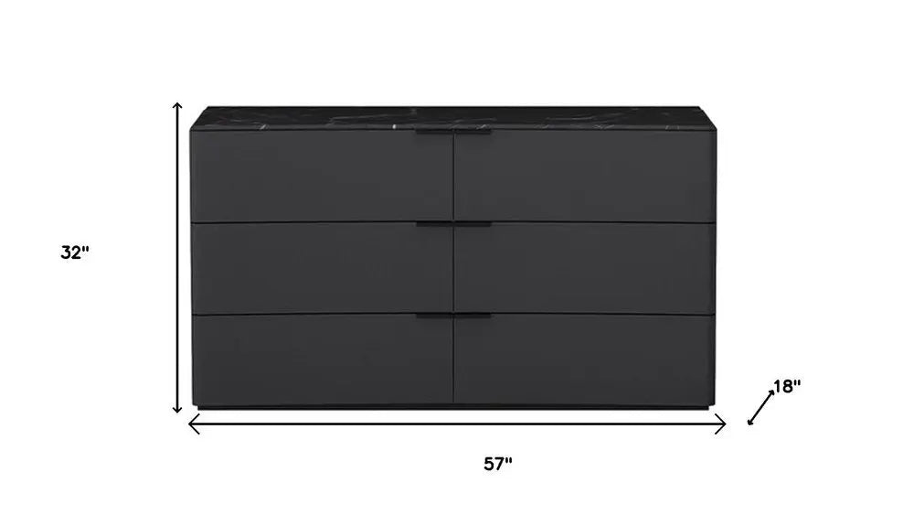 57" Gray Wood Six Drawer Double Dresser HomeRoots