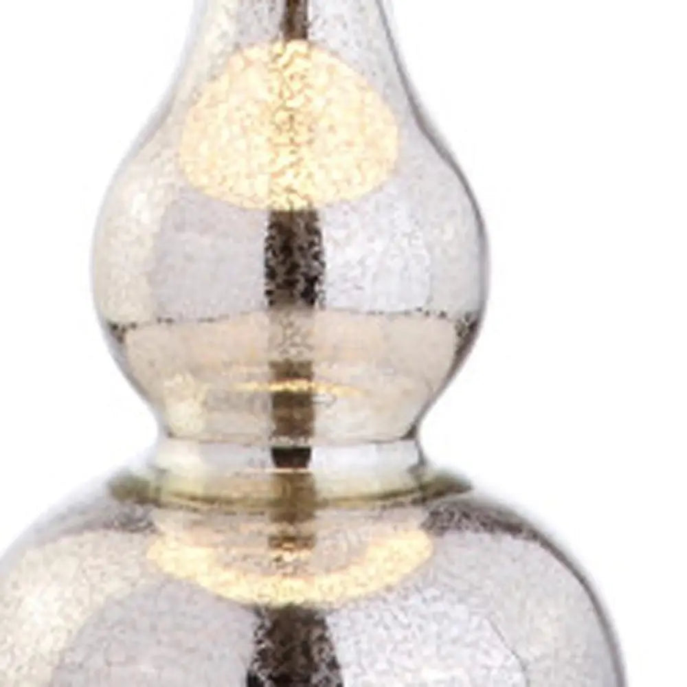 Set of Two 21" Silver Gourd Desk Lamps LED With Drum Shades HomeRoots