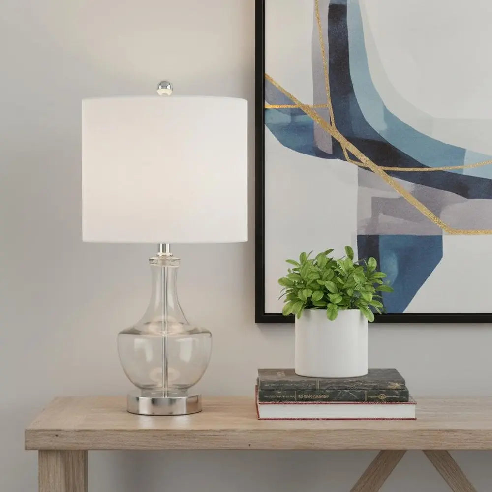 20" Silver Novelty Desk Lamp LED With Drum Shade HomeRoots