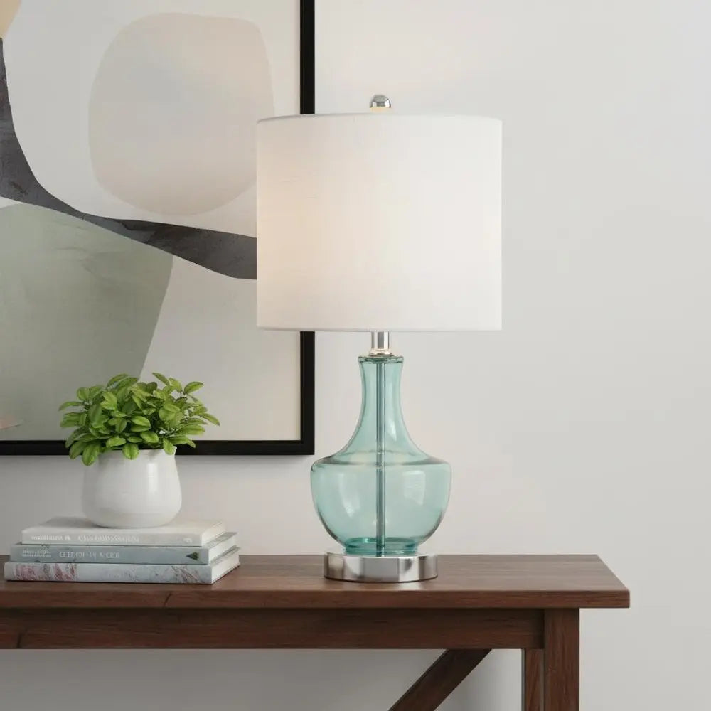 20" Silver Gourd Desk Lamp LED With Drum Shade HomeRoots