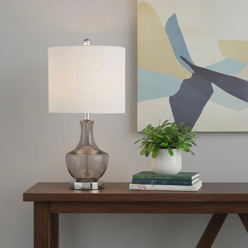 20" Silver Novelty Desk Lamp LED With Drum Shade HomeRoots