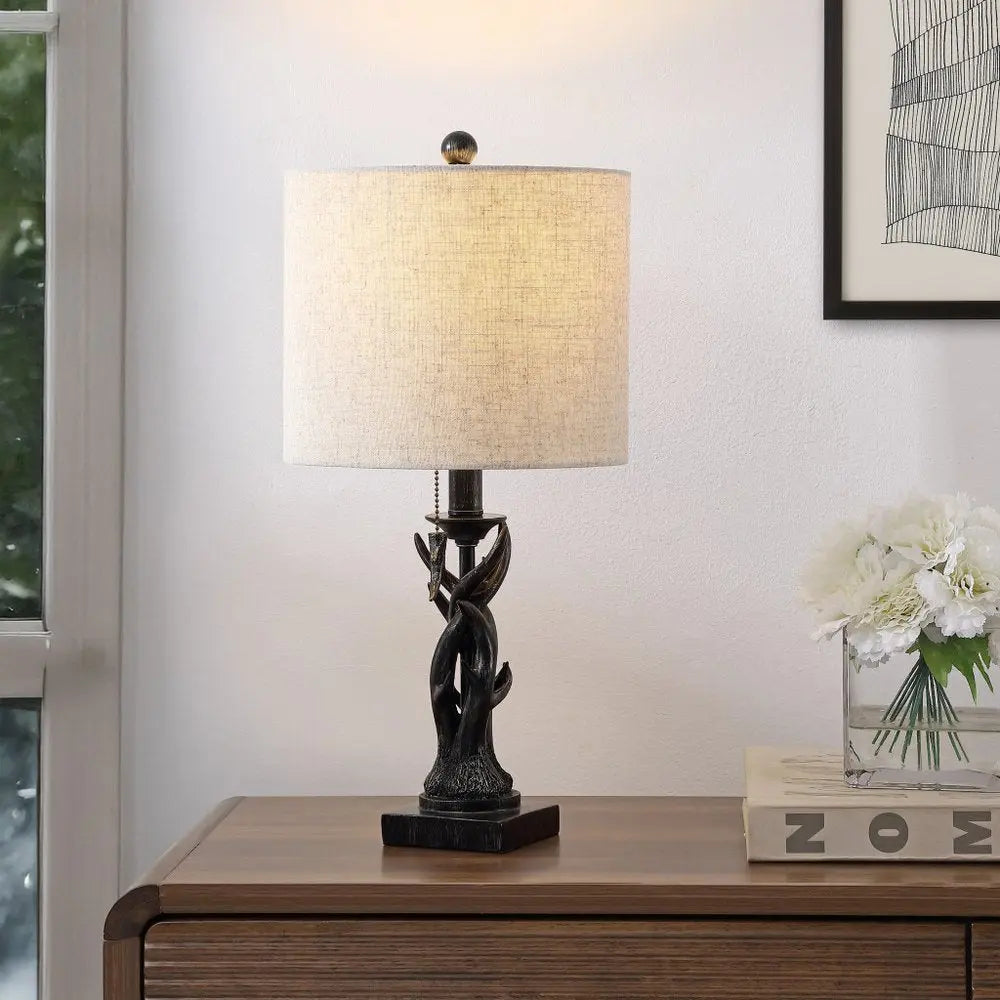 21" Black Antlers Desk Lamp LED With Drum Shade HomeRoots