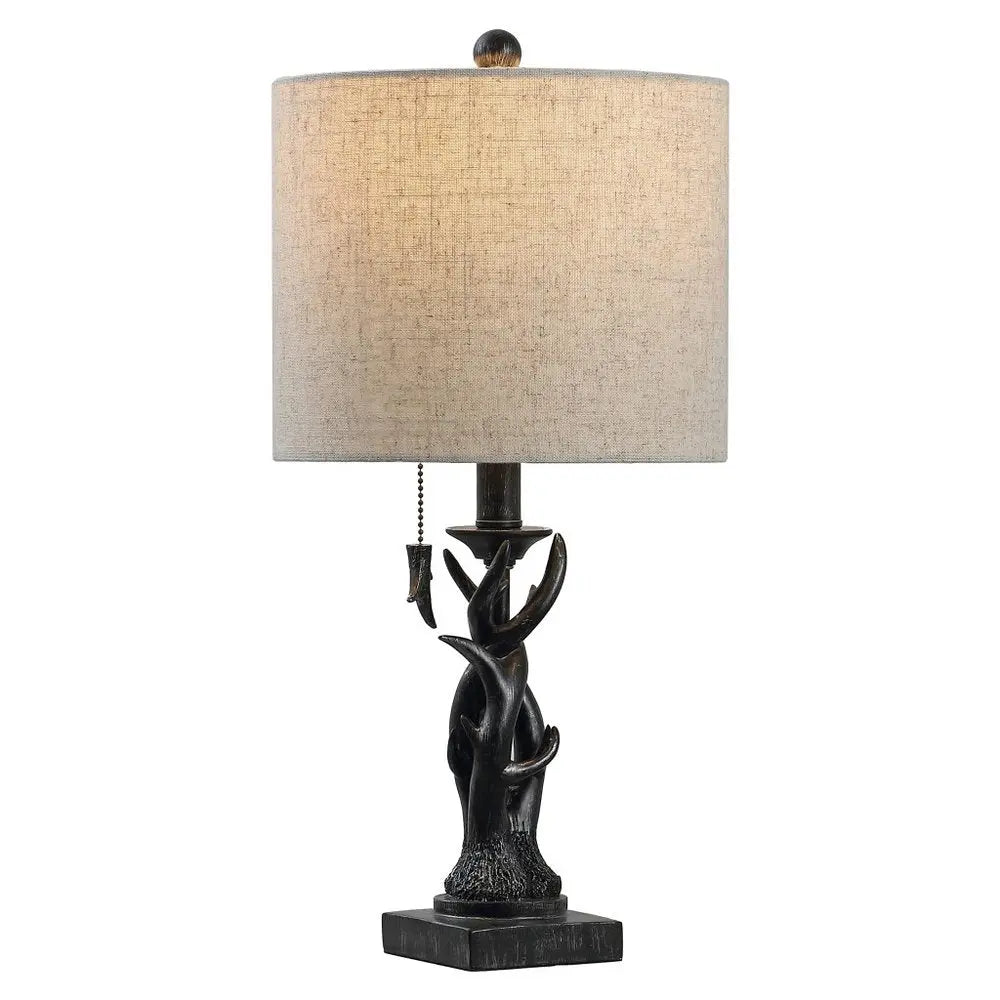21" Black Antlers Desk Lamp LED With Drum Shade HomeRoots