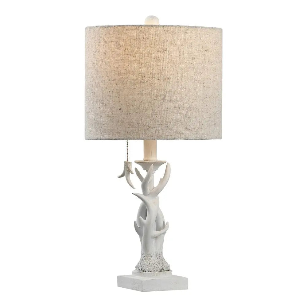 21" Antiqued White Antlers Desk Lamp LED With Drum Shade HomeRoots