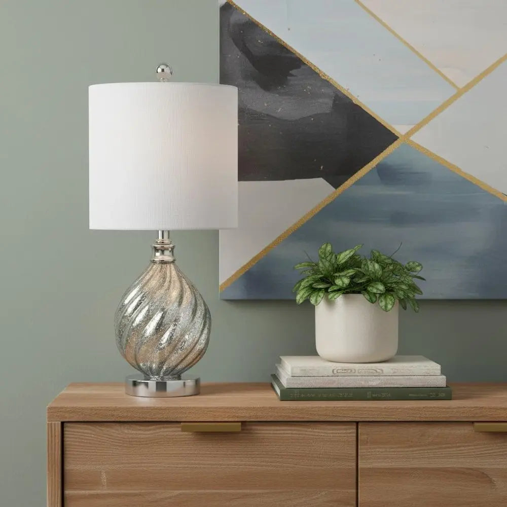 21" Silver Novelty Table Lamp LED With Globe Shade HomeRoots
