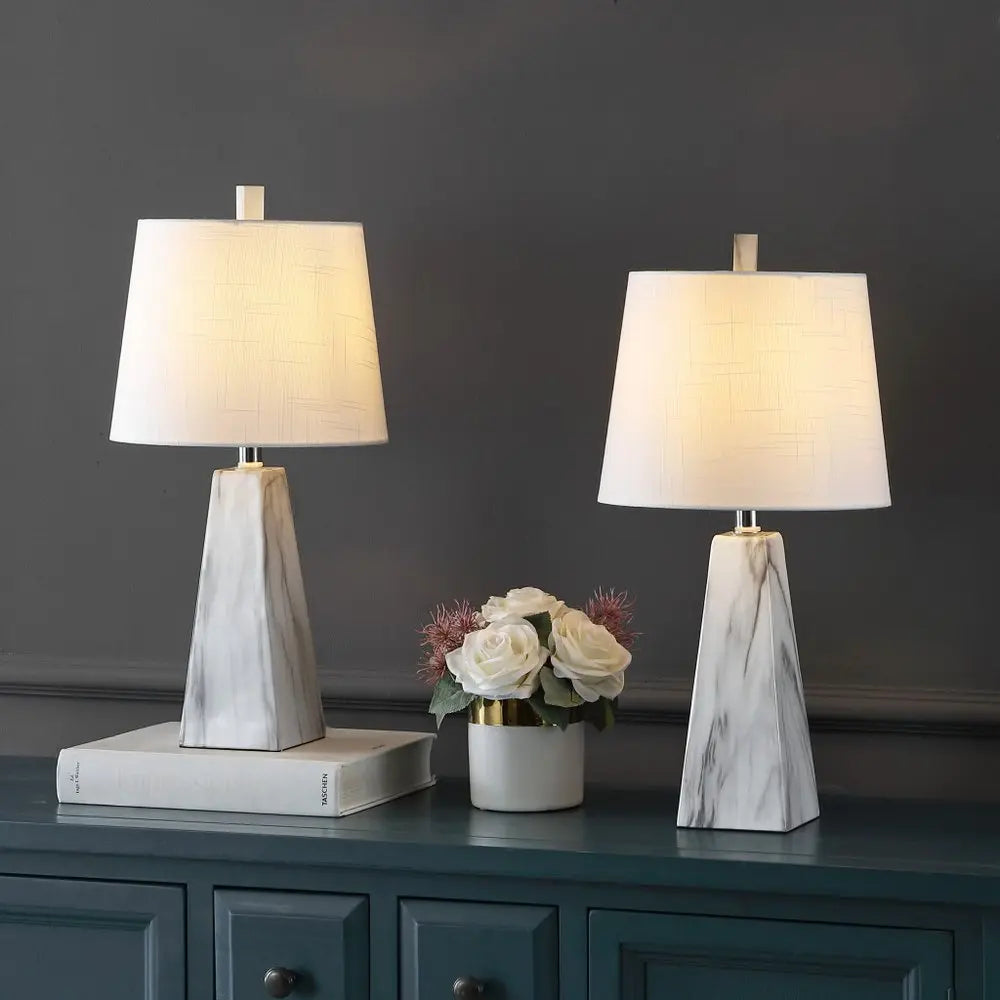 Set of Two 21" White Novelty Table Lamps LED With Empire Shades HomeRoots