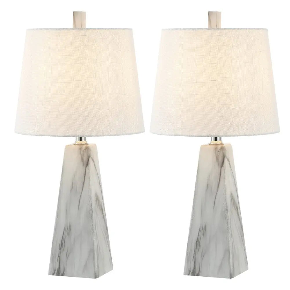 Set of Two 21" White Novelty Table Lamps LED With Empire Shades HomeRoots