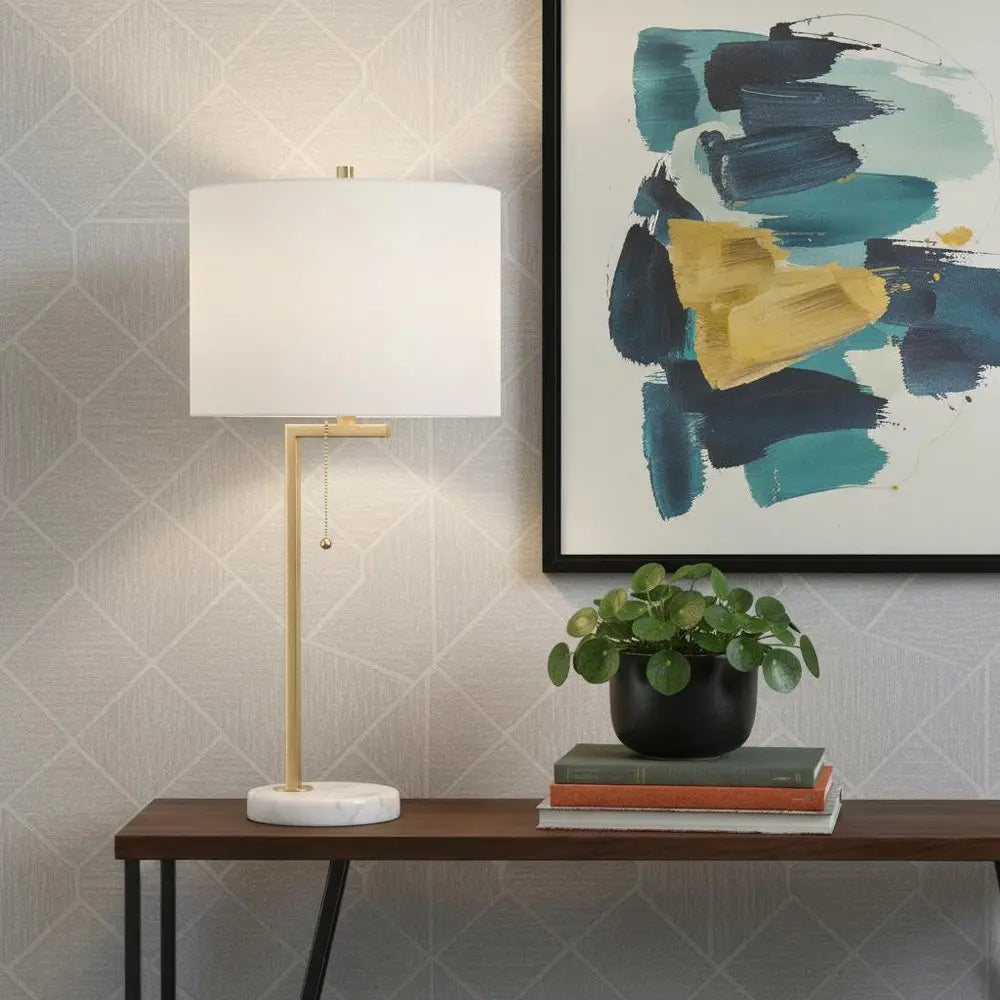 25" White Novelty Table Lamp LED With Drum Shade HomeRoots