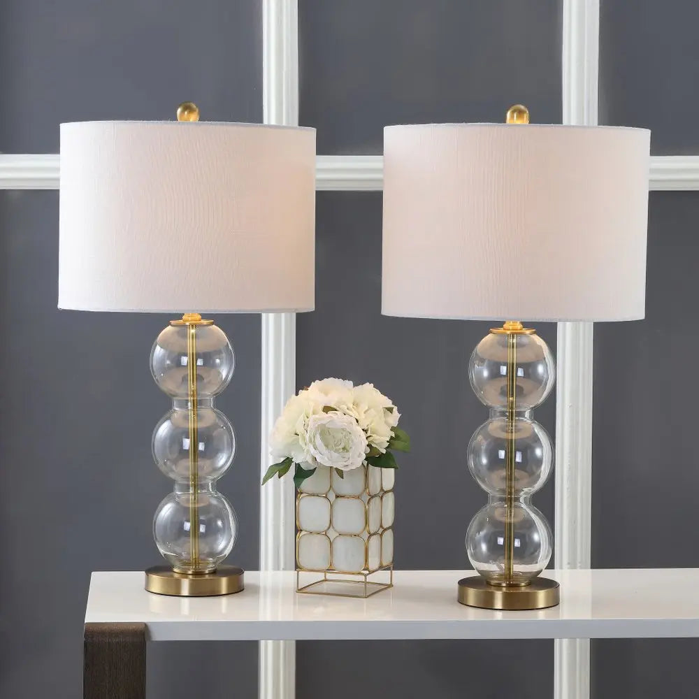 Set of Two 27" Gold Novelty Table Lamps LED With Drum Shades HomeRoots