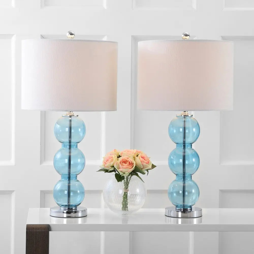 Set of Two 27" Silver Novelty Table Lamps LED With Drum Shades HomeRoots
