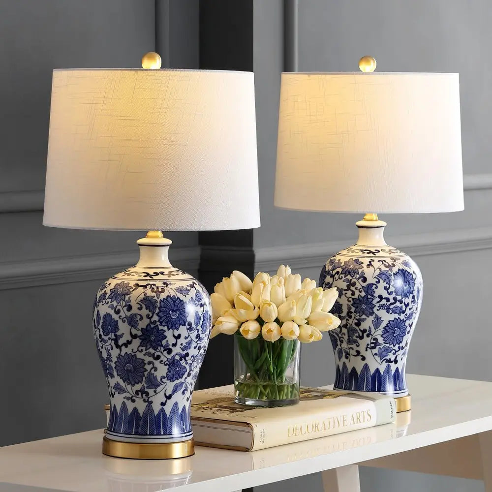 Set of Two 26" Gold Novelty Table Lamps LED With Globe Shades HomeRoots