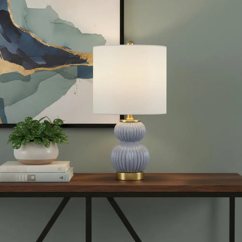 20" Gold Gourd Table Lamp LED With Drum Shade HomeRoots