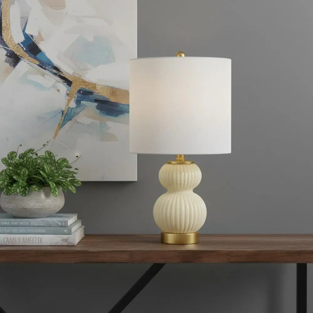 20" Gold Gourd Table Lamp LED With Drum Shade HomeRoots