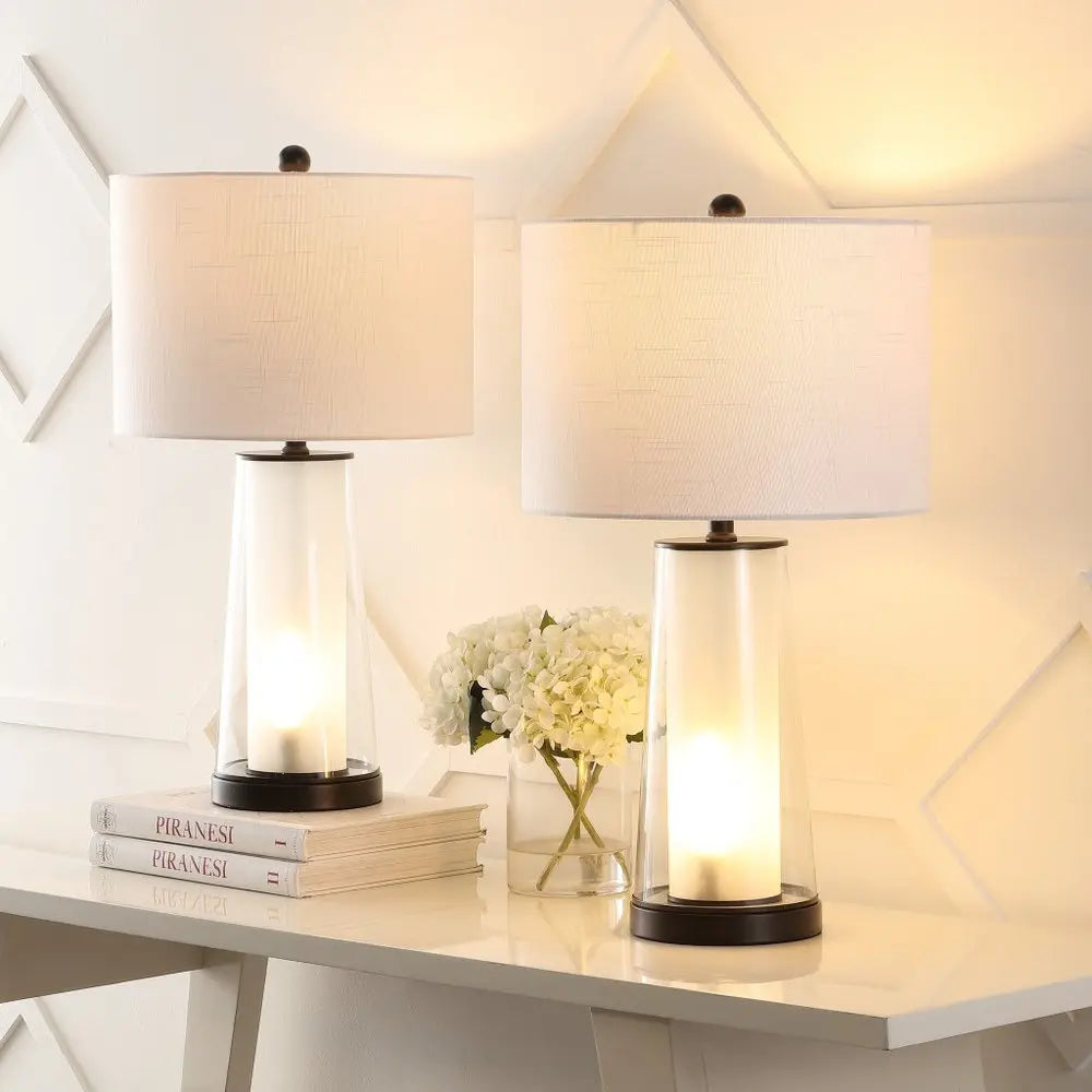 Set of Two 26" Antiqued Bronze Lighthouse Table Lamps LED With Drum Shades HomeRoots