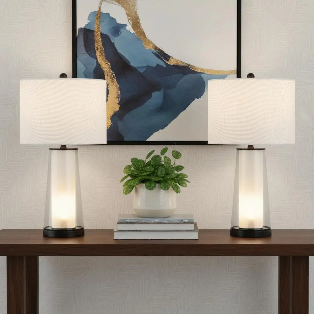 Set of Two 26" Antiqued Bronze Lighthouse Table Lamps LED With Drum Shades HomeRoots