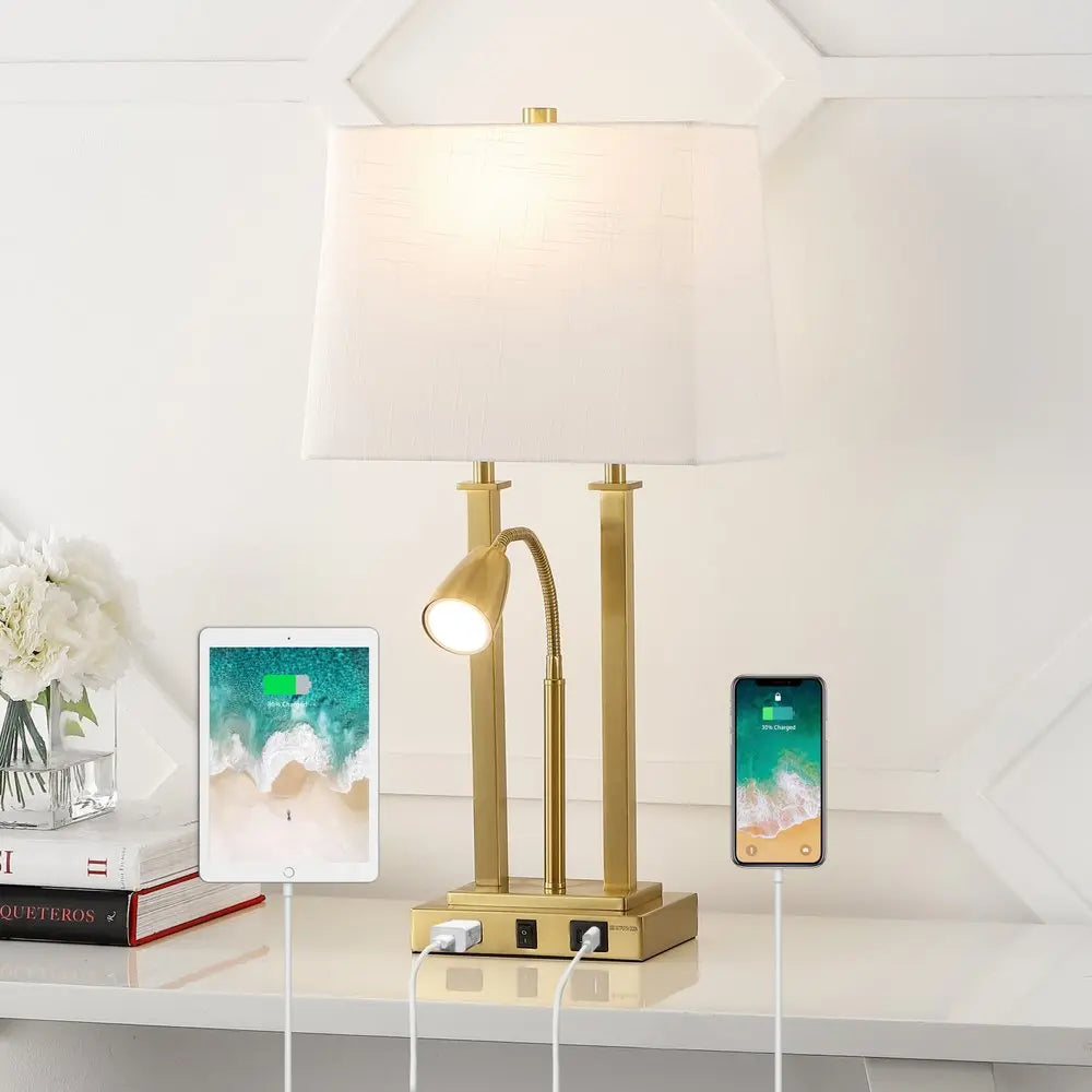 24" Gold Swing Arm Novelty Table Lamp LED With Shade HomeRoots