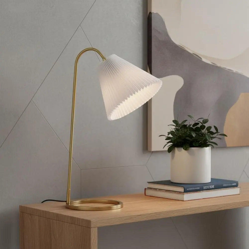 22" Gold Swing Arm Geometric Table Lamp LED With Empire Shade HomeRoots