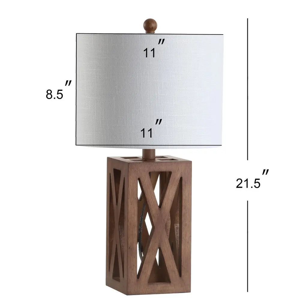 22" Brown Table Lamp LED With Drum Shade HomeRoots
