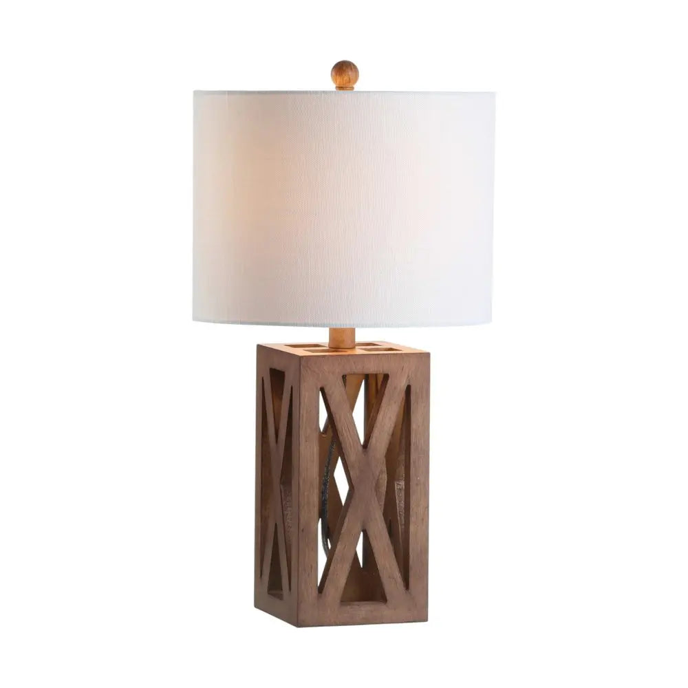 Set of Two 22" Brown Table Lamps LED With Drum Shades HomeRoots