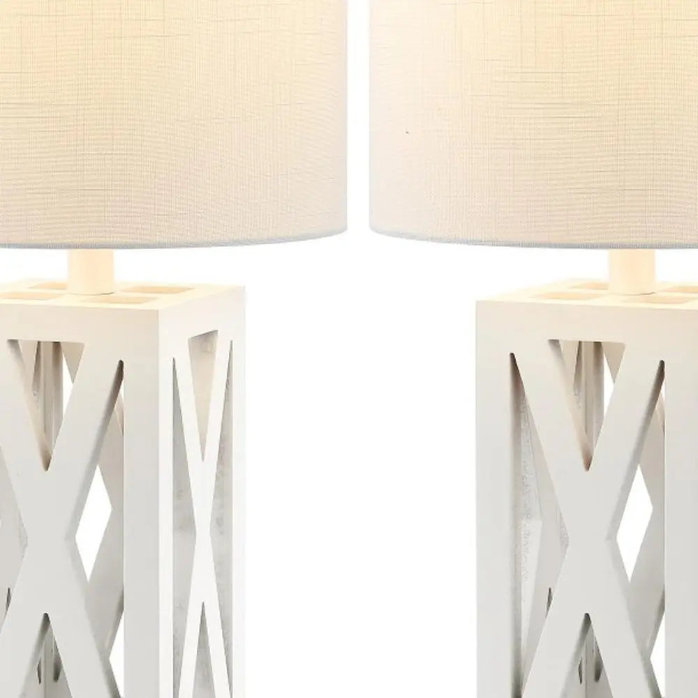 Set of Two 22" White Table Lamps LED With Drum Shades HomeRoots