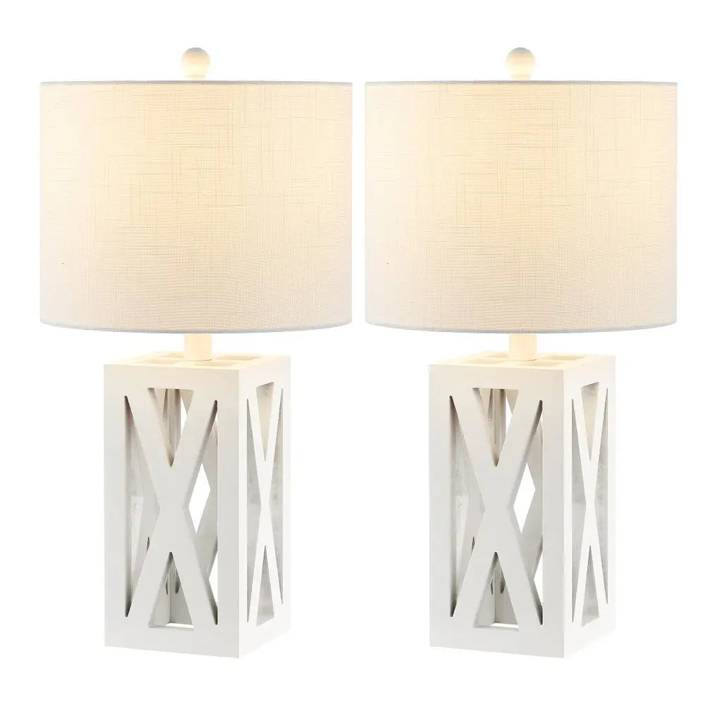 Set of Two 22" White Table Lamps LED With Drum Shades HomeRoots
