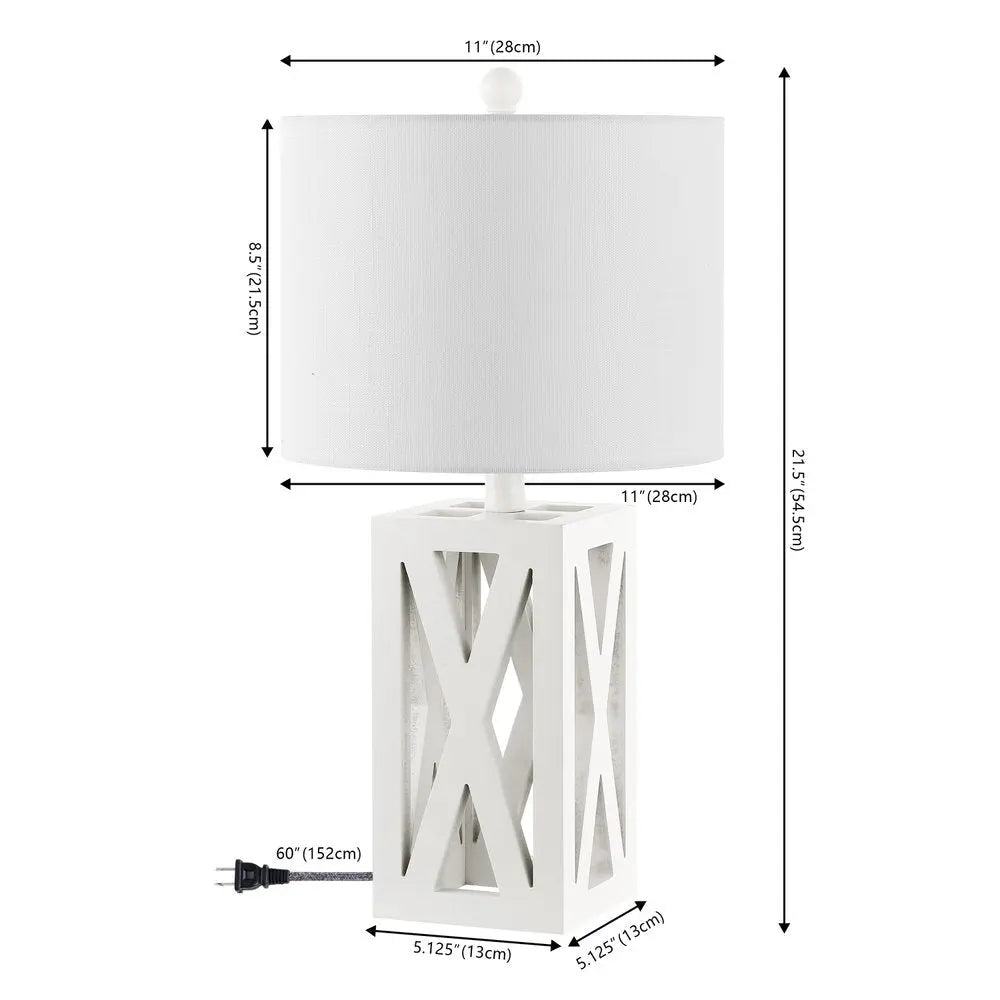 Set of Two 22" White Table Lamps LED With Drum Shades HomeRoots